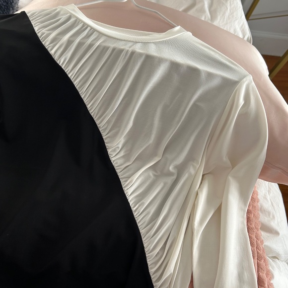 Mango black & white long sleeve top w/ ruching detail - Picture 9 of 9